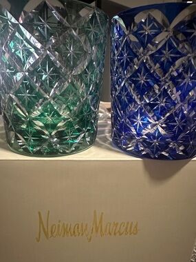 Neiman Marcus tumblers, crafted of cased glass beautiful cut patterns 8oz NEW